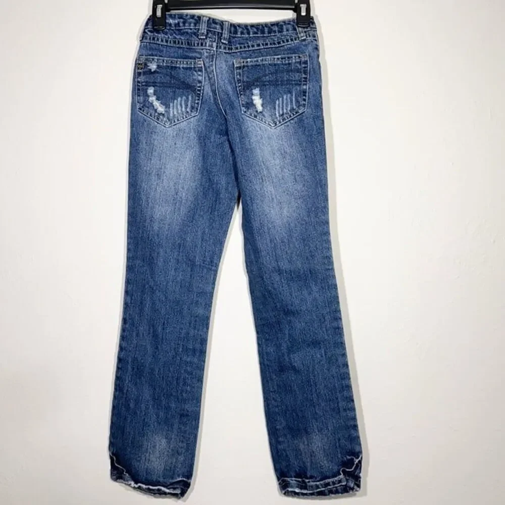 Vintage Justice Girls Jeans Size 12 Distressed Y2K Embroidered Pocket Low Rise